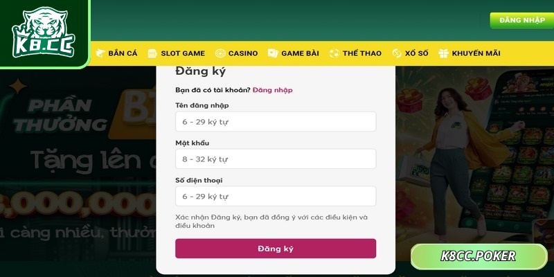 Đăng Ký K8CC Nhanh Chóng, An Toàn Và Dễ Dàng 2 Hoàn tất việc tạo tài khoản bằng xác nhận