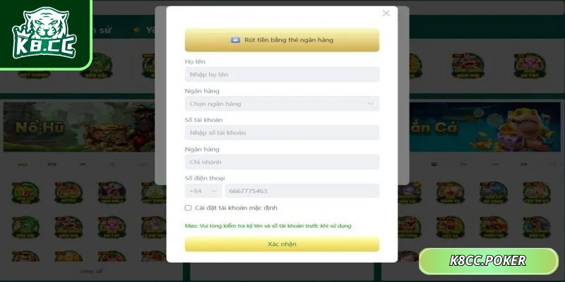 Rút Tiền K8CC Nhanh Chóng Và An Toàn Trong Vài Bước 2 Hoàn tất xác minh để hệ thống cho phép xử lý yêu cầu